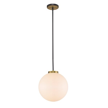 Z-Lite Parsons 1 Light Pendant, Matte Black, Olde Brass & Opal 477P14-MB-OBR